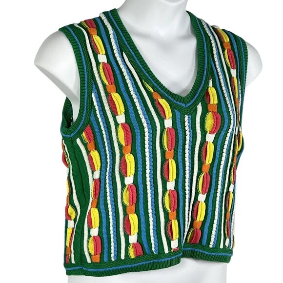3D Colorful Rainbow Knit Vest Sweater Clothes S/M Tank Top VTG USA Artsy Retro - Picture 1 of 13